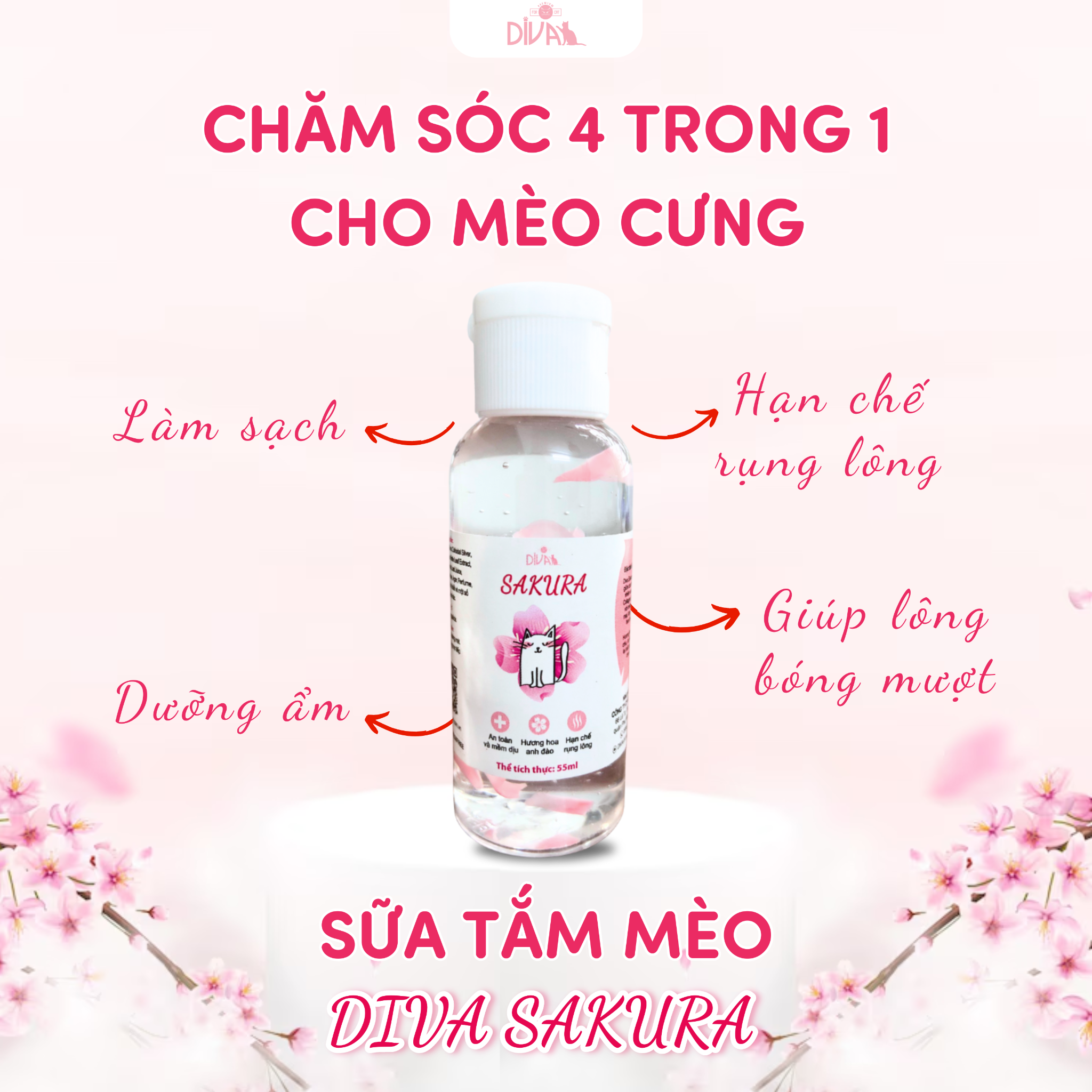  Gel tắm cho mèo Diva Sakura 55ml 
