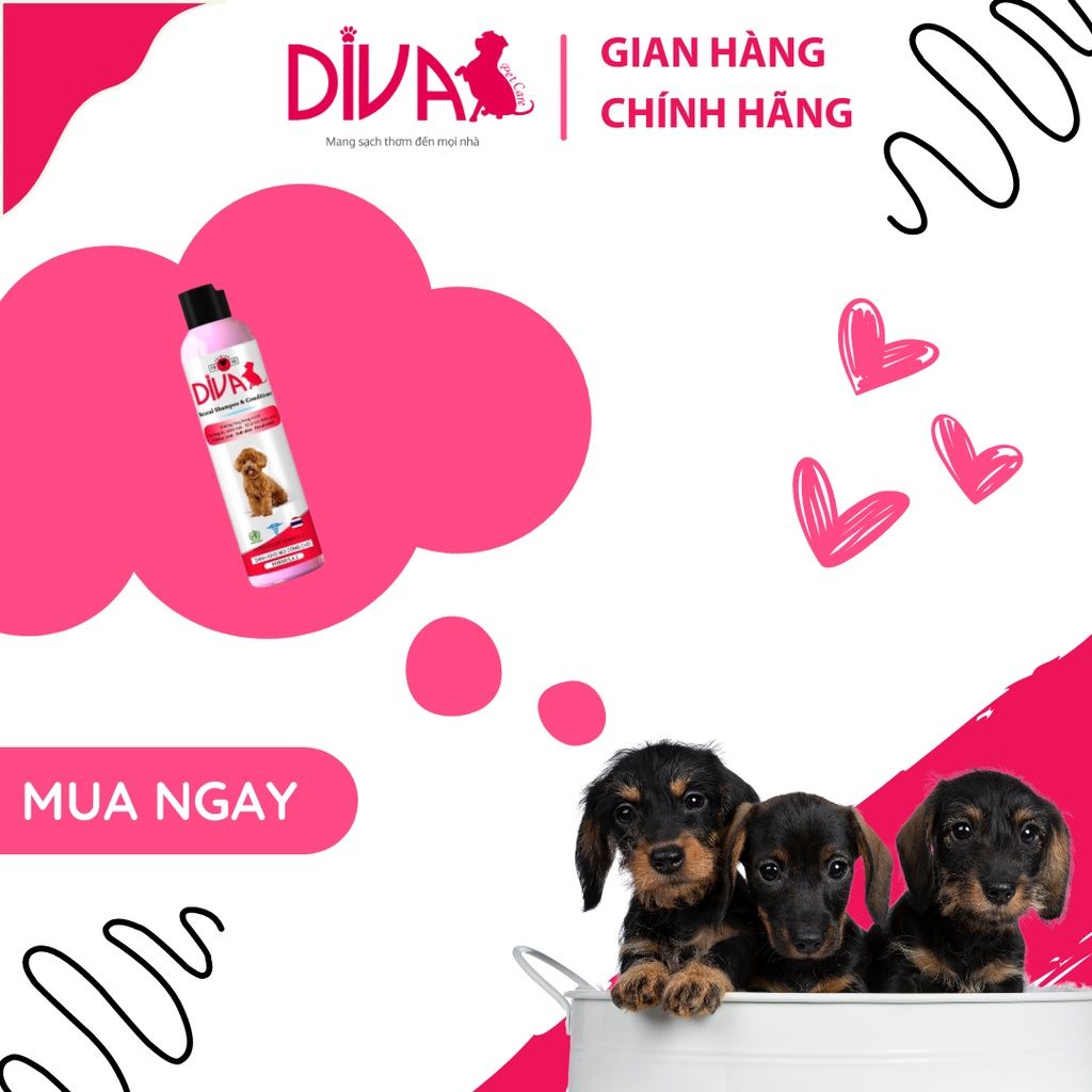  Sữa tắm chó dưỡng ẩm khử mùi DIVA Hồng 260ml 