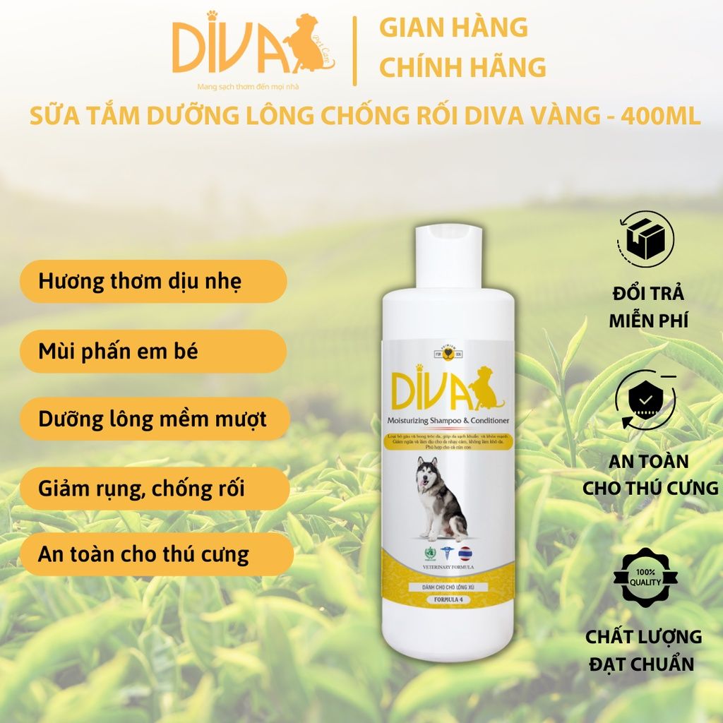  Sữa tắm chó dưỡng lông chống rối DIVA Vàng 400ml 