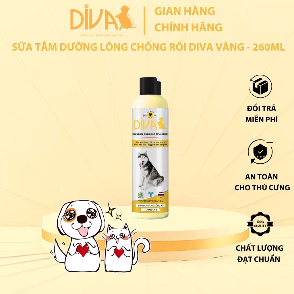  Sữa tắm chó dưỡng lông chống rối DIVA Vàng 260ml 