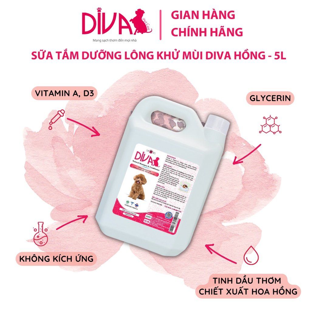  Sữa tắm dưỡng ẩm khử mùi DIVA Hồng 5L 
