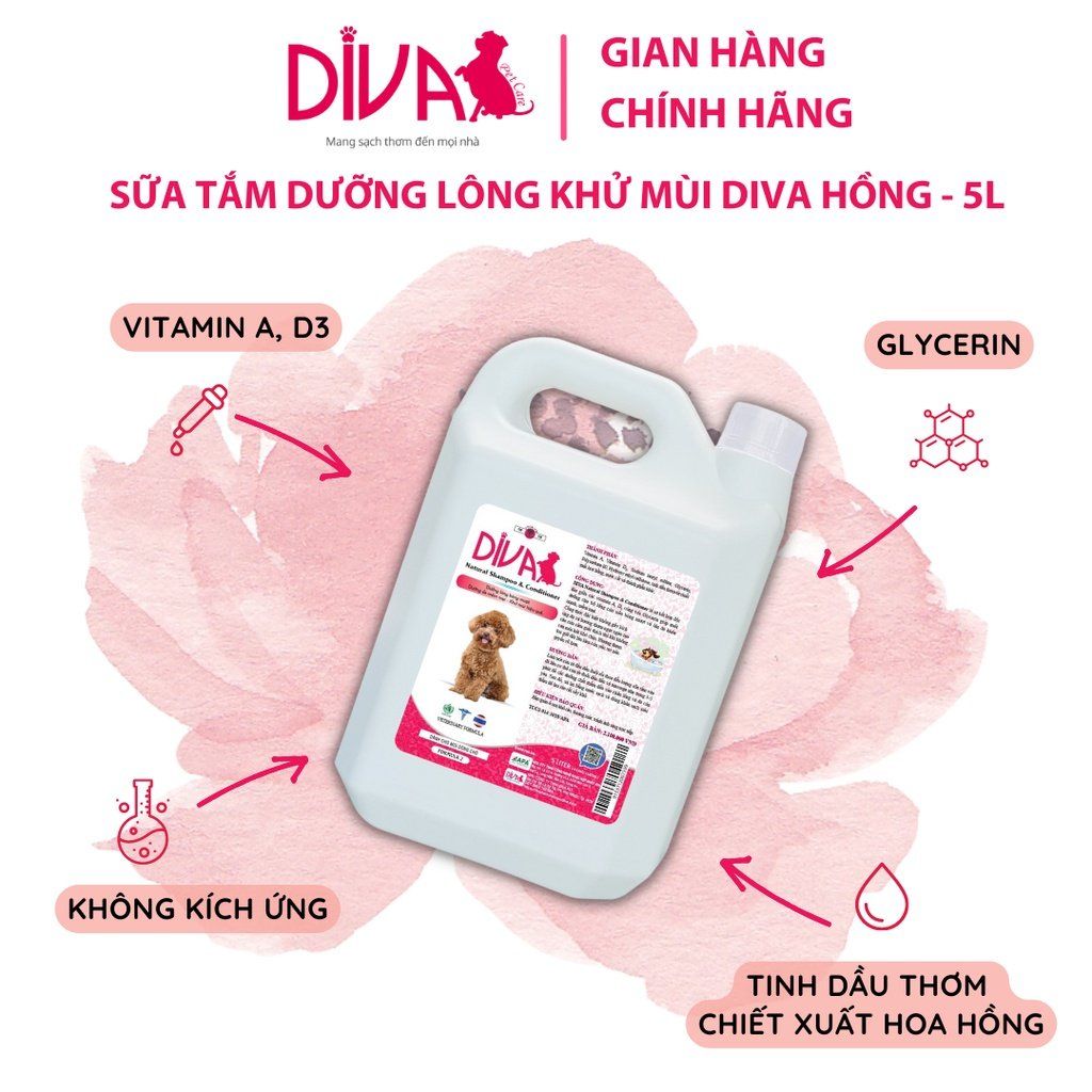  Sữa tắm dưỡng ẩm khử mùi DIVA Hồng 5L 