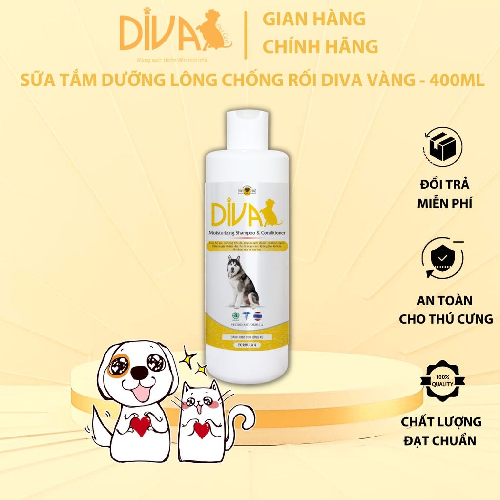  Sữa tắm chó dưỡng lông chống rối DIVA Vàng 400ml 