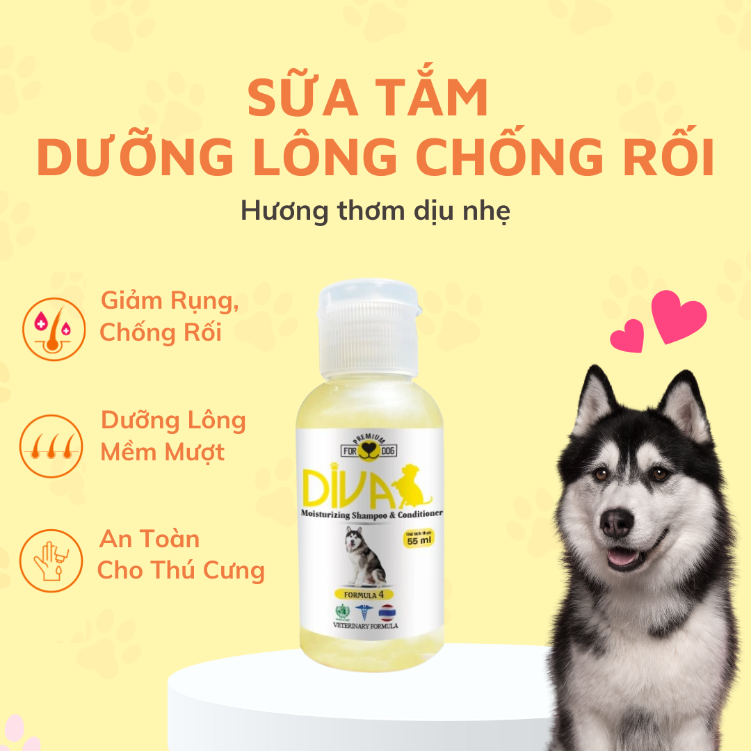  Sữa tắm chó dưỡng lông chống rối DIVA Vàng 55ml 