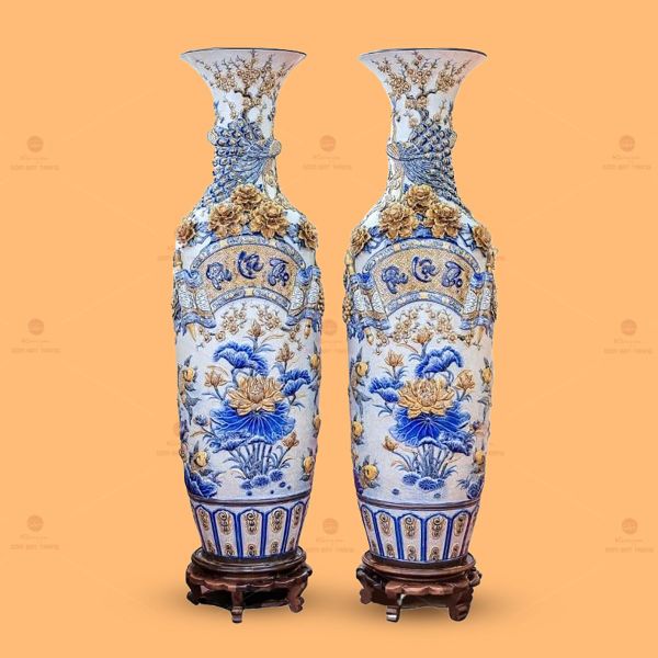 Lộc Bình Phúc Lộc Thọ Men Rạn Đắp Nổi