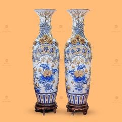Lộc Bình Phúc Lộc Thọ Men Rạn Đắp Nổi