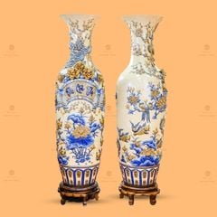 Lộc Bình Phúc Lộc Thọ Men Hoàng Thổ Đắp Nổi
