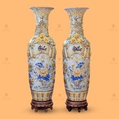 Lộc Bình Phúc Đức Men Rạn Đắp Nổi Vẽ Vàng