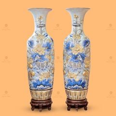 Lộc Bình Niên Niên Hữu Dư Men Rạn Đắp Nổi Vẽ Vàng
