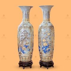Lộc Bình Tứ Cảnh Men Rạn Đắp Nổi Vẽ Vàng
