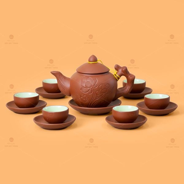 Bộ Ấm Trà Tử Sa Khắc Hoa Sen