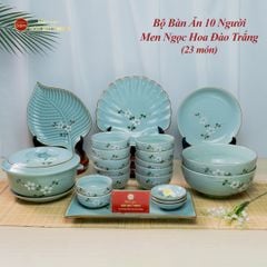 Bộ Bát Đĩa Bát Tràng Men Ngọc Hoa Đào Trắng