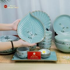 Bộ Bát Đĩa Bát Tràng Men Ngọc Hoa Đào Trắng