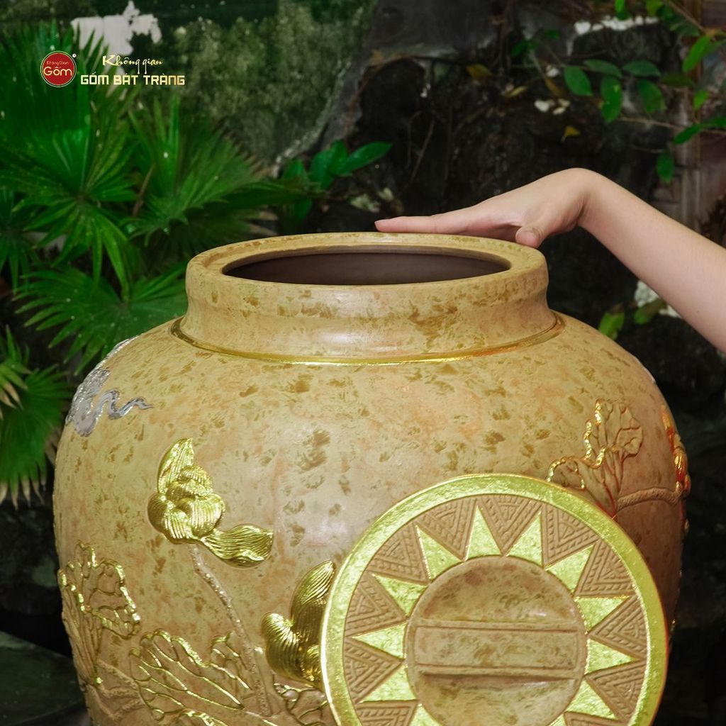 Chum Sành Cá Chép Vượt Vũ Môn Kim Sa Chạm Nổi Dát Vàng