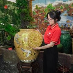 Chum Sành Cá Chép Vượt Vũ Môn Kim Sa Chạm Nổi Dát Vàng
