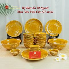 Bộ Bàn Ăn 10 Người (21 Món) Men Nâu Vân Hoa Cúc