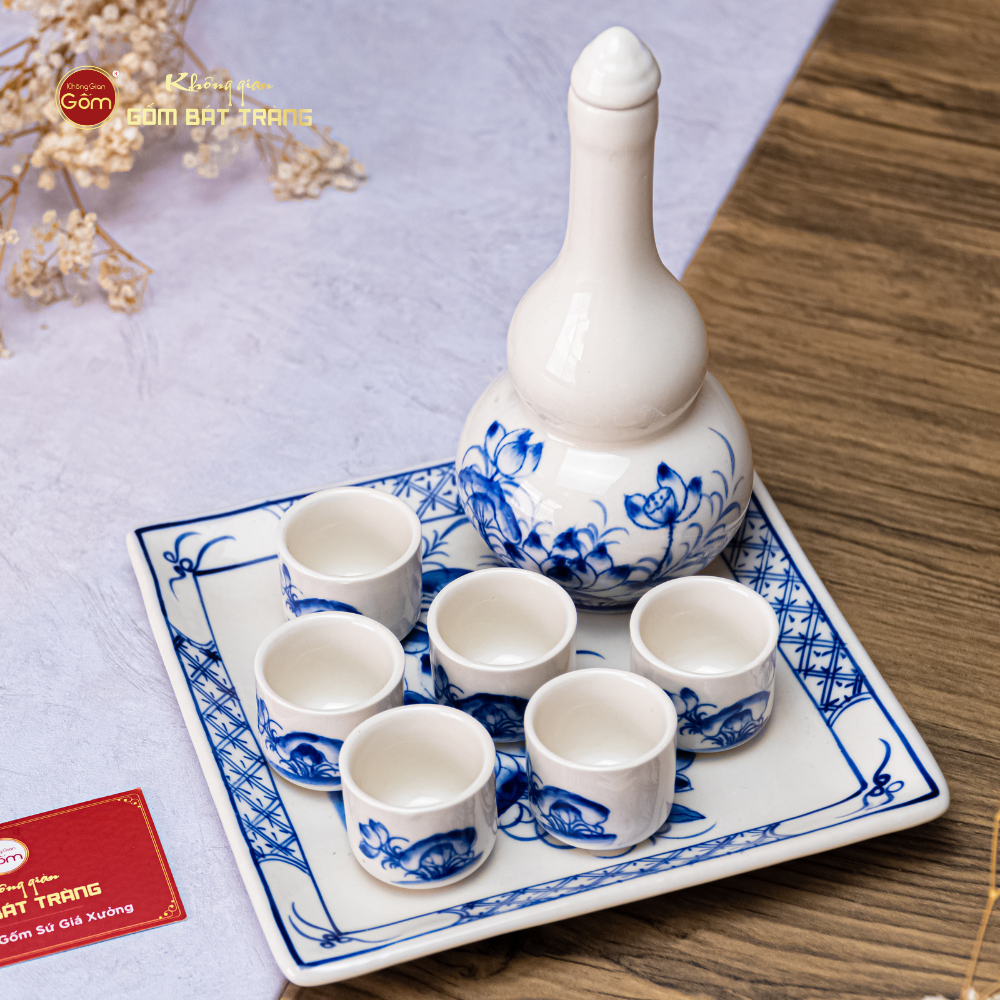 Bộ Nậm Rượu Hoa Sen Xanh