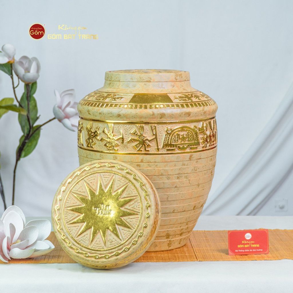 Chum Trống Đồng Kim Sa Chạm Nổi Dát Vàng