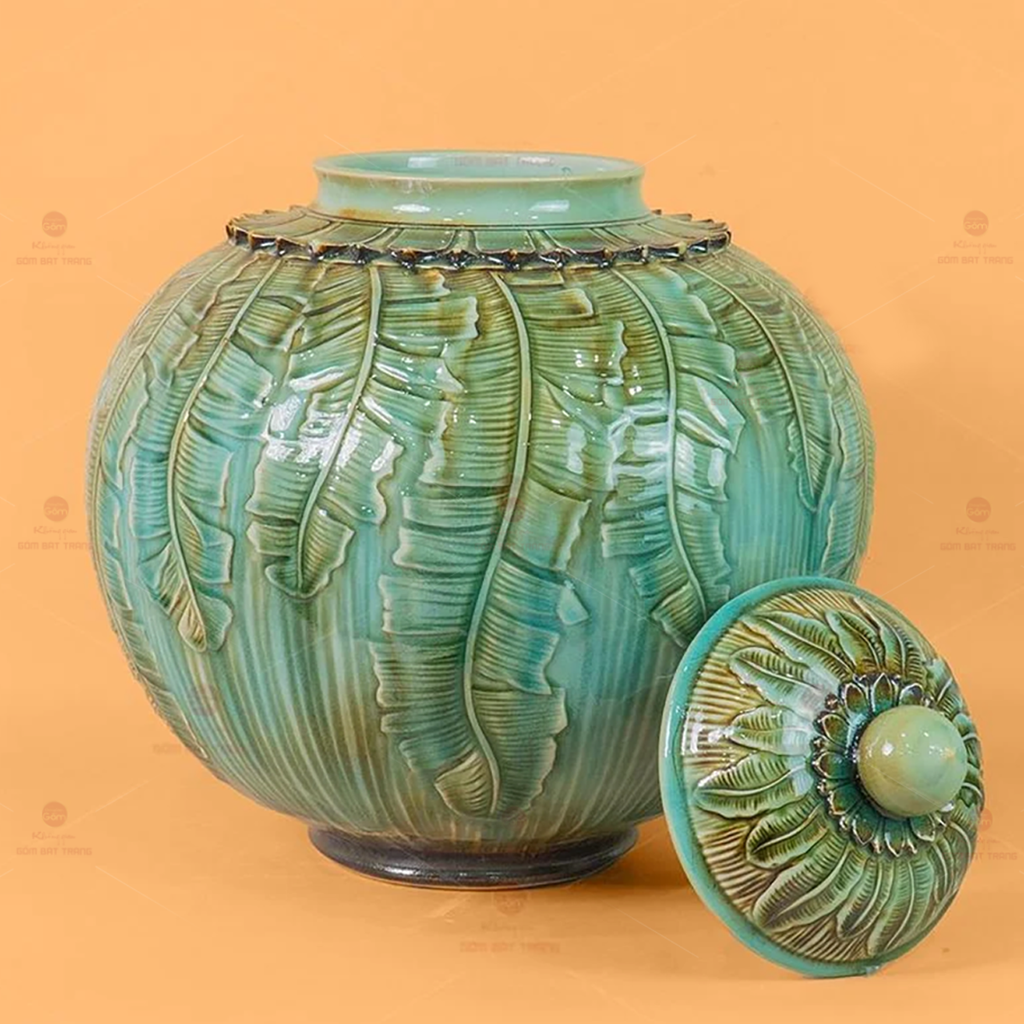 Chum Ngâm Rượu Đắp Nổi Họa Tiết Lá Chuối