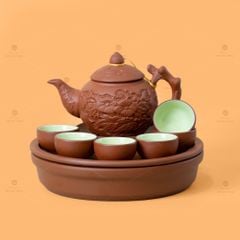 Bộ Ấm Trà Tử Sa Hoa Châm Khay Thủng