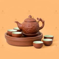 Bộ Ấm Trà Tử Sa Hoa Châm Khay Thủng