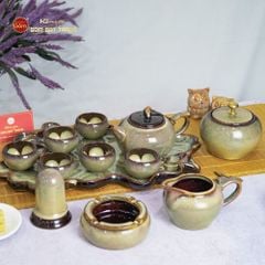 Bộ Ấm Trà Quả Hồng Men Hỏa Biến Khay Sen Dài