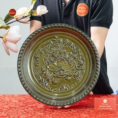 Đĩa Trưng Bày Đắp Nổi Hoa Sen Xanh