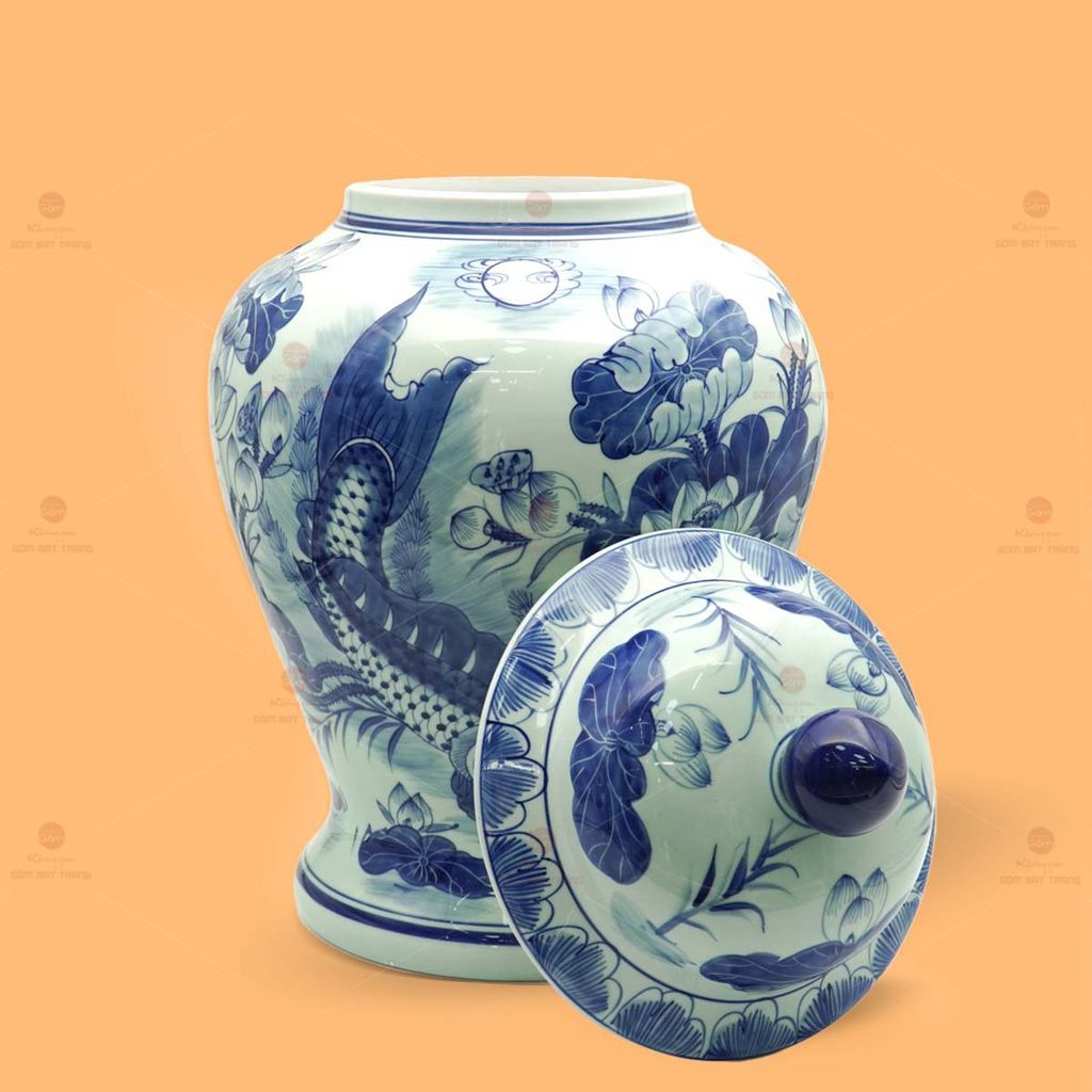 Bình Chóe Ngâm Rượu Men Lam Sen Cá