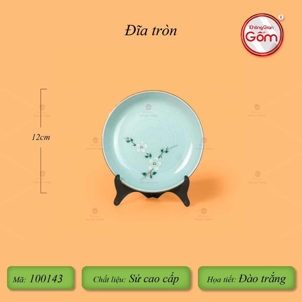 Đĩa Tròn Men Ngọc Hoa Đào Trắng