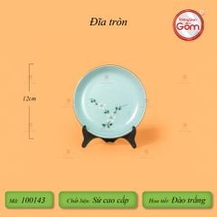 Đĩa Tròn Men Ngọc Hoa Đào Trắng