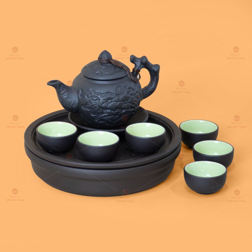 Bộ Ấm Trà Tử Sa Hoa Châm Khay Thủng