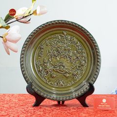 Đĩa Trưng Bày Đắp Nổi Hoa Sen Xanh