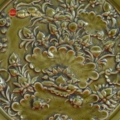 Đĩa Trưng Bày Đắp Nổi Hoa Sen Xanh