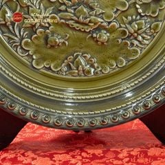 Đĩa Trưng Bày Đắp Nổi Hoa Sen Xanh