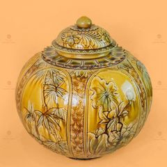 Chum Ngâm Rượu Men Hoàng Thổ Họa Tiết Hoa Sen Trúc