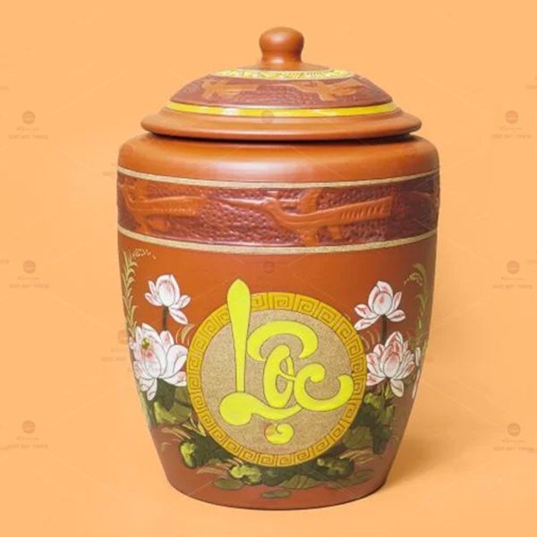 Hũ Gốm Họa Tiết Hoa Sen Lộc Nắp Nhọn