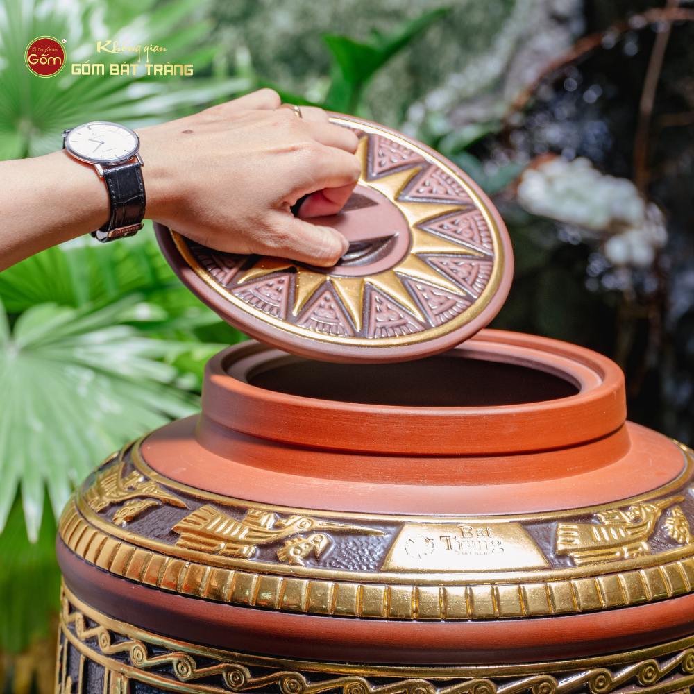 Chum Ngâm Rượu Trống Đồng Dát Vàng