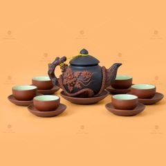 Bộ Ấm Trà Tử Sa Đắp Nổi Hoa Mẫu Đơn