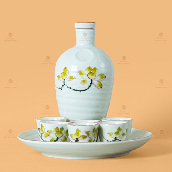 Bộ Nậm Rượu Hoa Sen Vàng