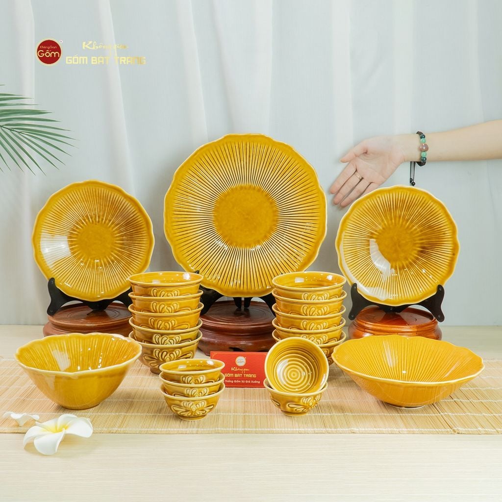 Bộ Bàn Ăn 6 Người (12 Món) Men Nâu Vân Sen