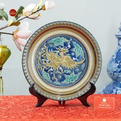 Đĩa Trưng Bày Đắp Nổi Vẽ Màu Phượng Hoàng Tung Cánh