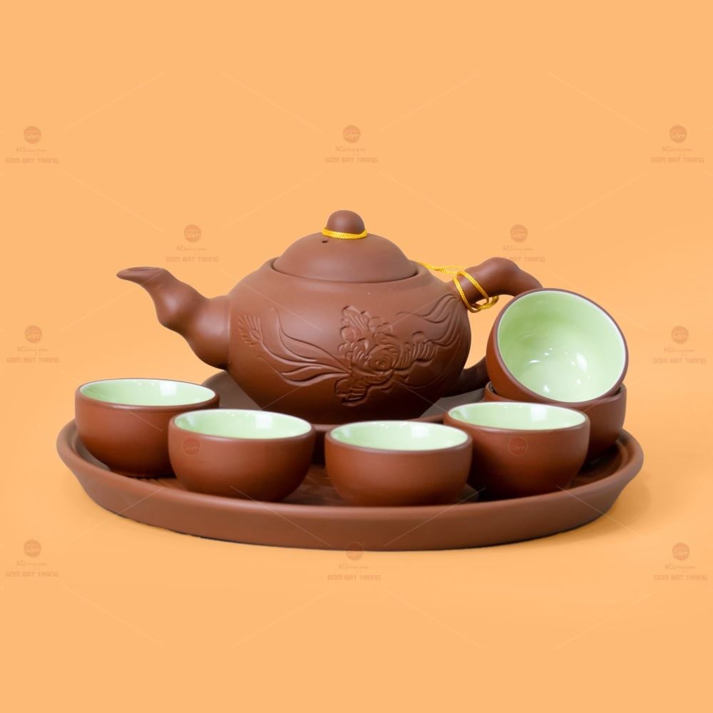 Bộ Ấm Trà Tử Sa Đĩa Đơn Đắp Trúc