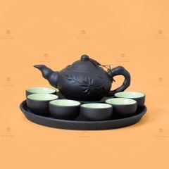 Bộ Ấm Trà Tử Sa Đĩa Đơn Đắp Trúc