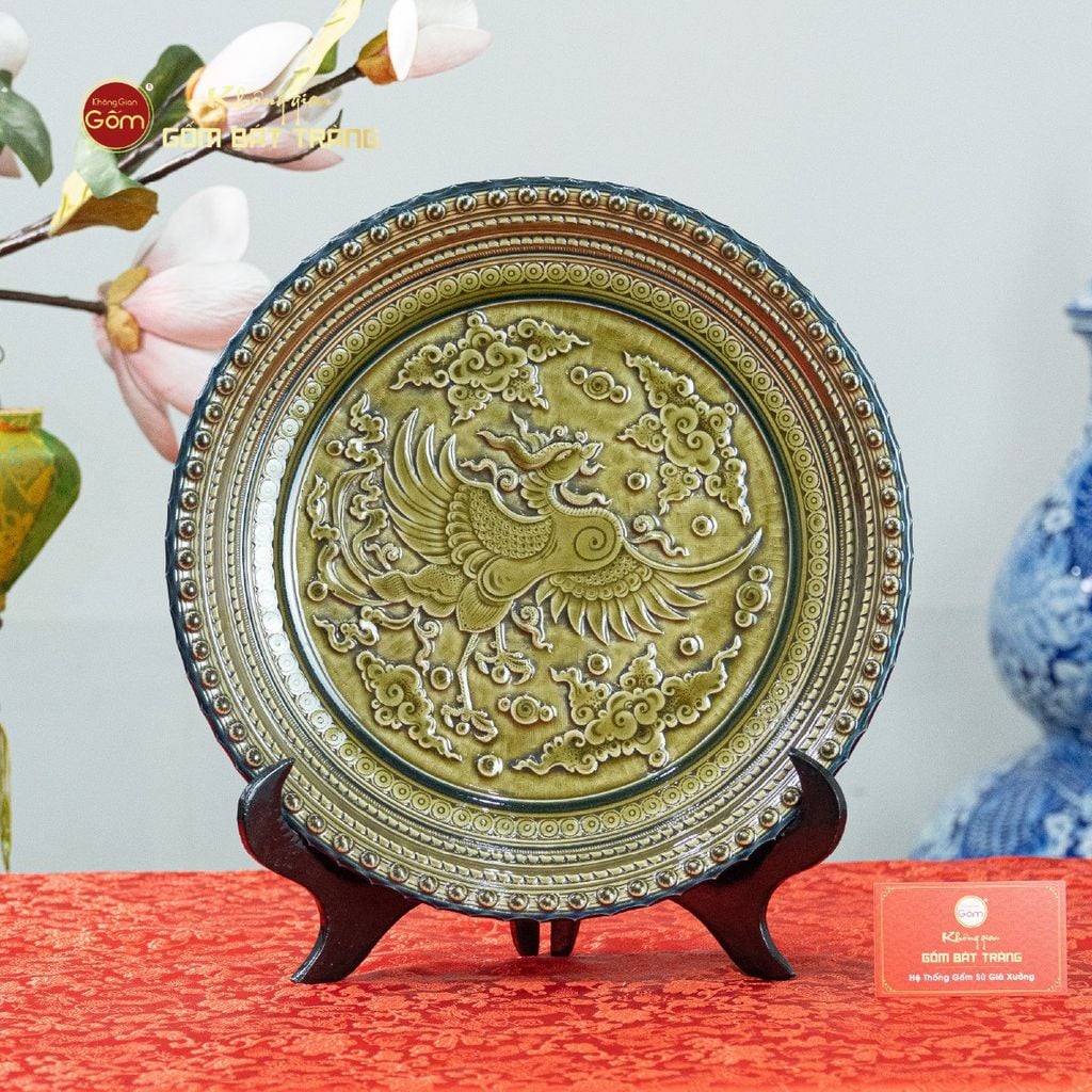 Đĩa Trưng Bày Đắp Nổi Phượng Hoàng Tung Cánh