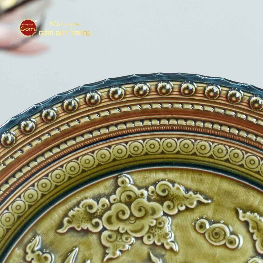 Đĩa Trưng Bày Đắp Nổi Phượng Hoàng Tung Cánh