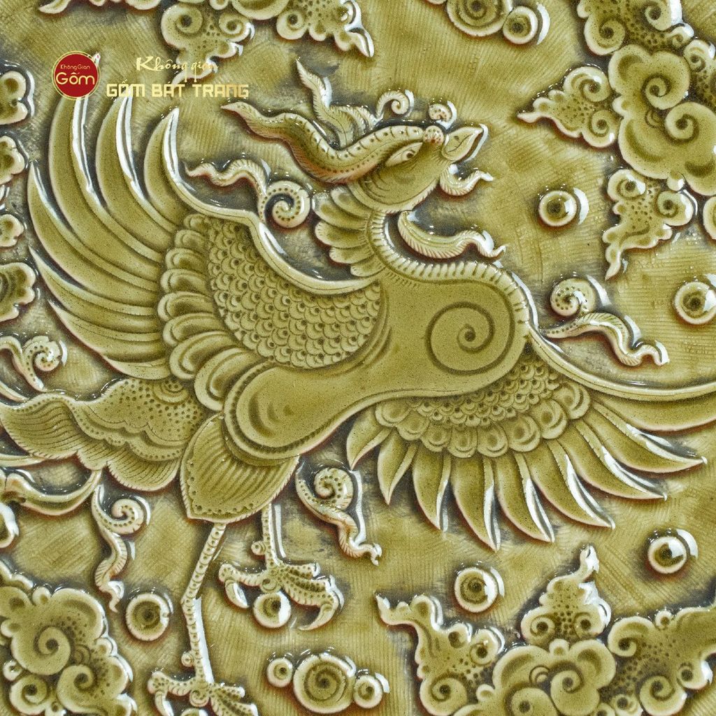 Đĩa Trưng Bày Đắp Nổi Phượng Hoàng Tung Cánh