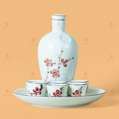 Bộ Nậm Rượu Hoa Đào Đỏ