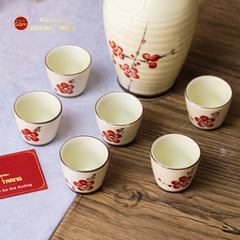 Bộ Nậm Rượu Hoa Đào Đỏ