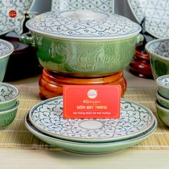 Bộ Bàn Ăn 6 Người (12 món) Men Xanh Ngọc Vẽ Bèo
