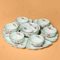 Bộ Bát Đĩa Hoa Mặt Trời Đào Đỏ